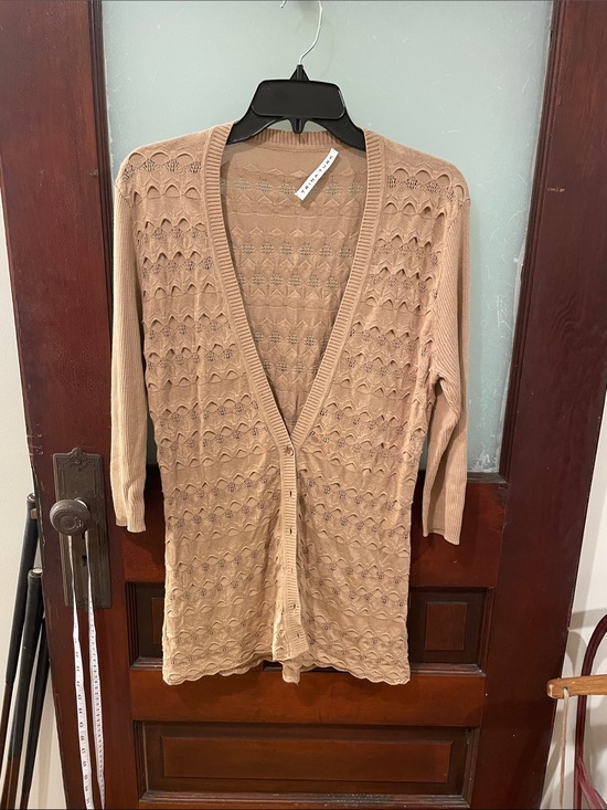 Trina Turk Sweaters - Trina Turk Beige Openwork Knit Long Cardigan